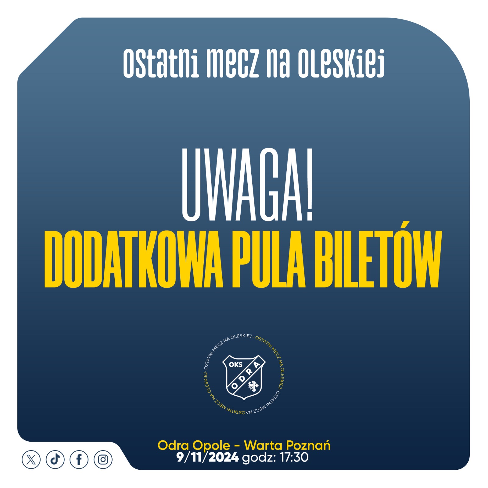 Dodatkowa pula biletów na mecz z Wartą!